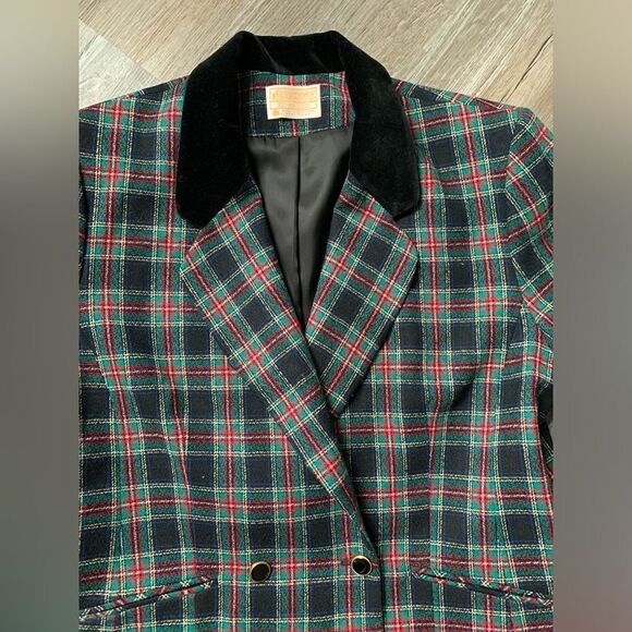 VTG Pendleton Wool Blazer Velvet Jacket Plaid Black Red Blue Green Size M L 16 - Picture 5 of 8
